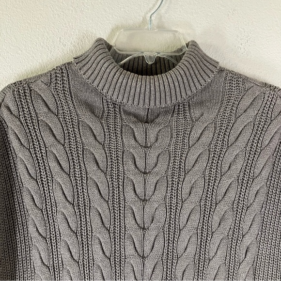 PACT Cable Knit Poncho Pullover Organic Cotton Turtleneck Sweater Fisherman Gray - Picture 2 of 10